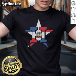 Alt Text: Official Houston Astros Dominican Republic Flag Logo T-Shirt featuring vibrant colors and team branding. Perfect for fans!