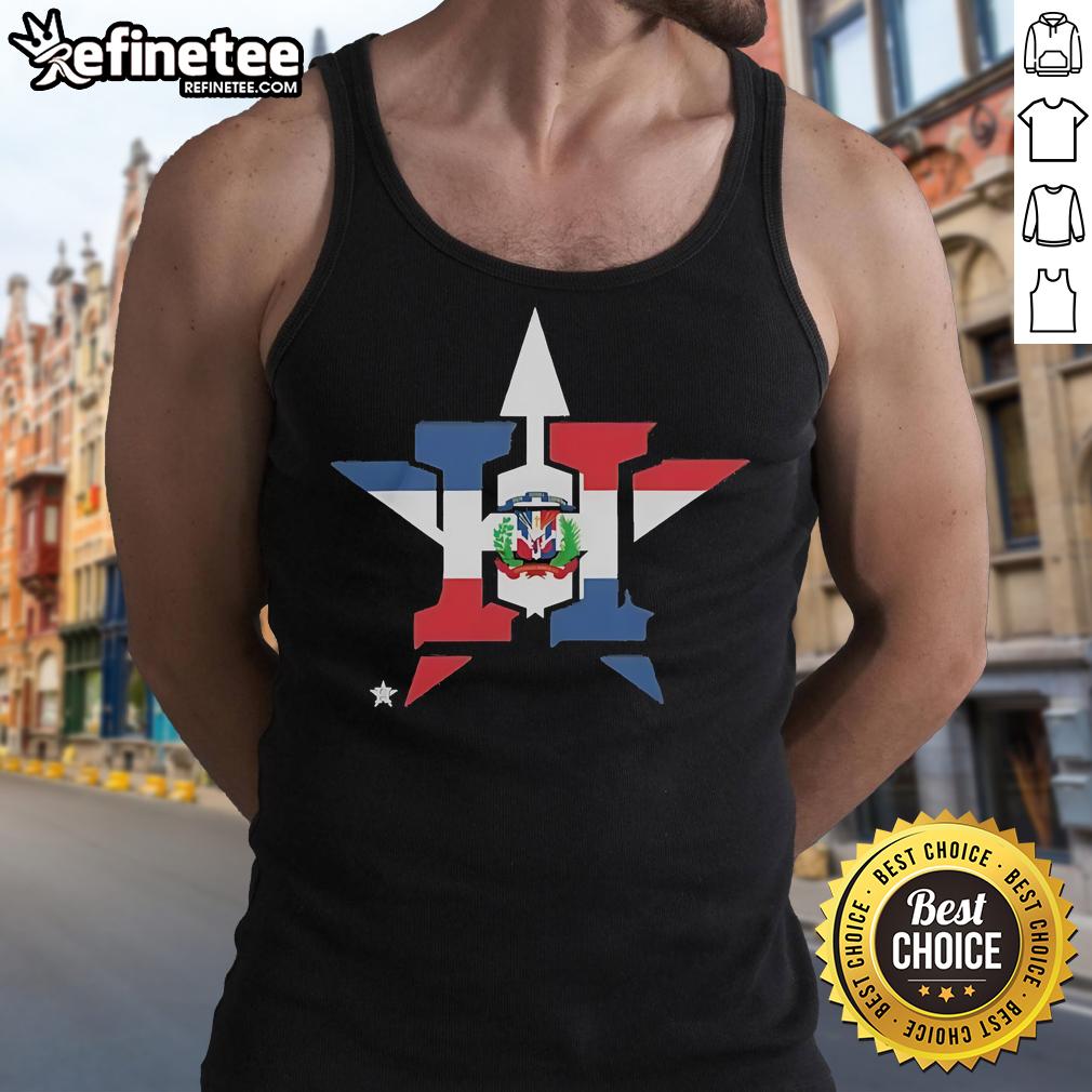 Alt Text: Official Houston Astros Dominican Republic Flag Logo Tank Top featuring vibrant colors and team branding for fans.