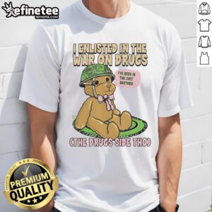 Official 'I Enlisted In The War On Drugs' t-shirt featuring bold text design, perfect for casual wear and drug awareness.