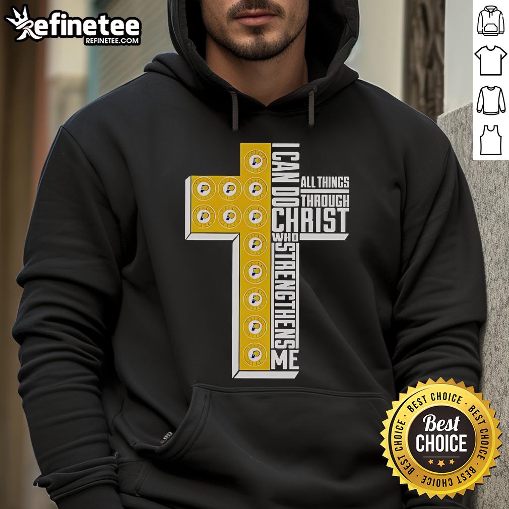 Alt Text: Official Indiana Pacers hoodie featuring I Can Do All Things Through Christ design, perfect for fans and believers.
