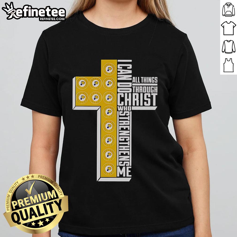 Official Indiana Pacers ladies tee featuring 'I Can Do All Things Through Christ' inspirational design.
