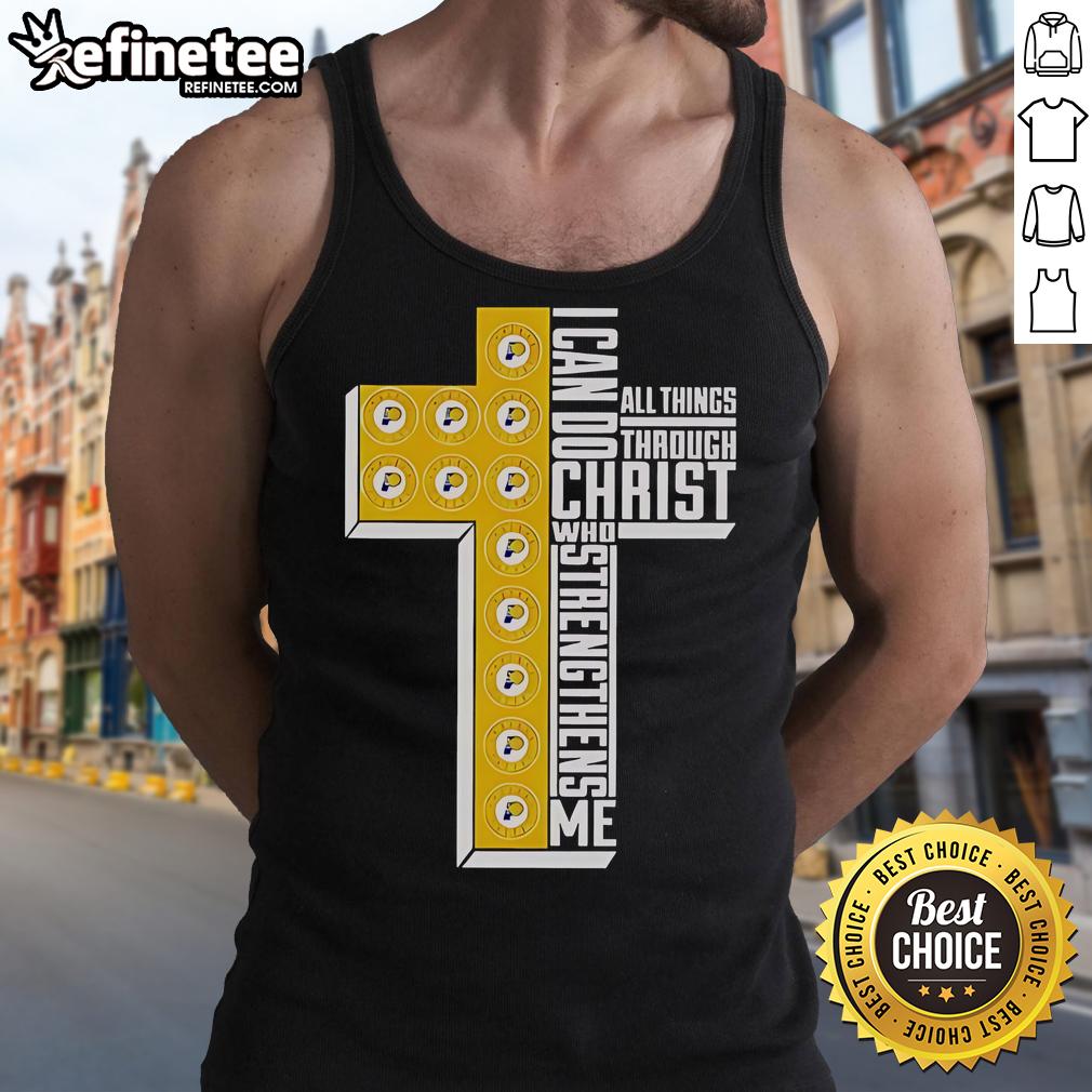 Official Indiana Pacers tank top featuring 'I Can Do All Things Through Christ' inspirational design.