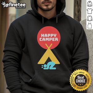 Official Jim Gaffigan Happy Camper 2025 Hoodie featuring a cozy design perfect for fans and outdoor enthusiasts.