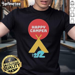 Alt Text: Official Jim Gaffigan Happy Camper 2025 T-Shirt featuring a playful design perfect for fans of comedy and adventure.