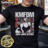 Official Kmfdm Juke Joint Jezebel 2025 Tour T-Shirt featuring bold graphics and tour details in vibrant colors.