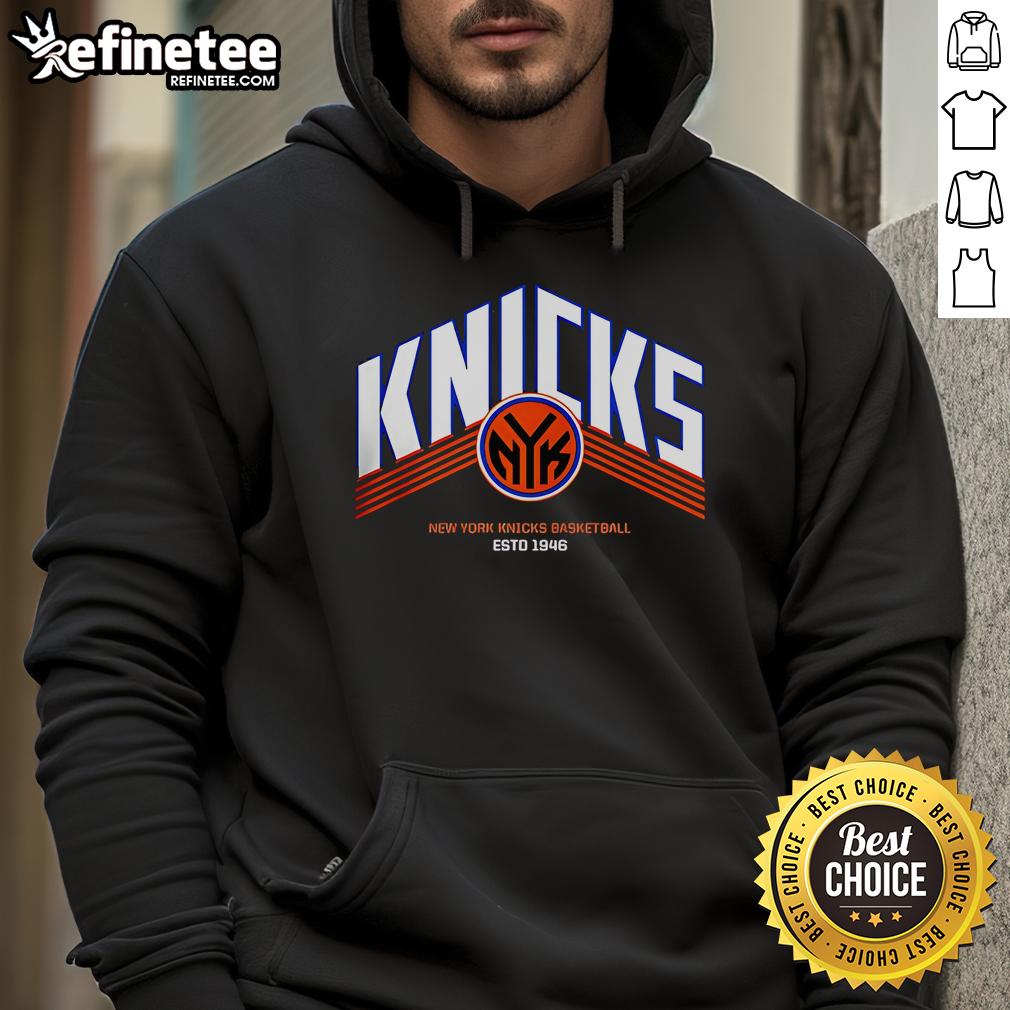 Vintage New York Knicks hoodie, officially licensed, established 1946, featuring Knicks logo and sports design.