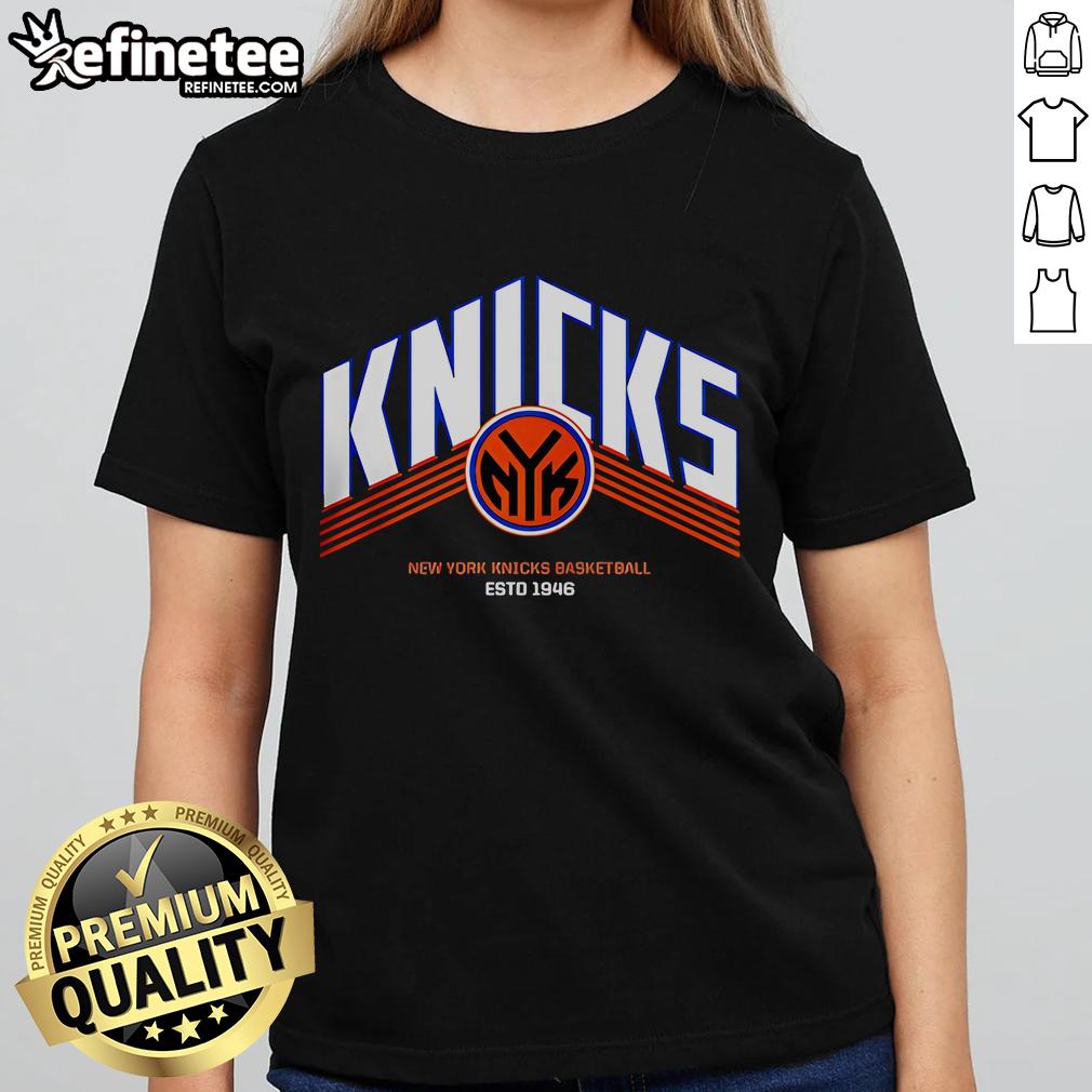 Vintage New York Knicks basketball ladies' tee, established 1946, featuring official NYK logo and stylish design.