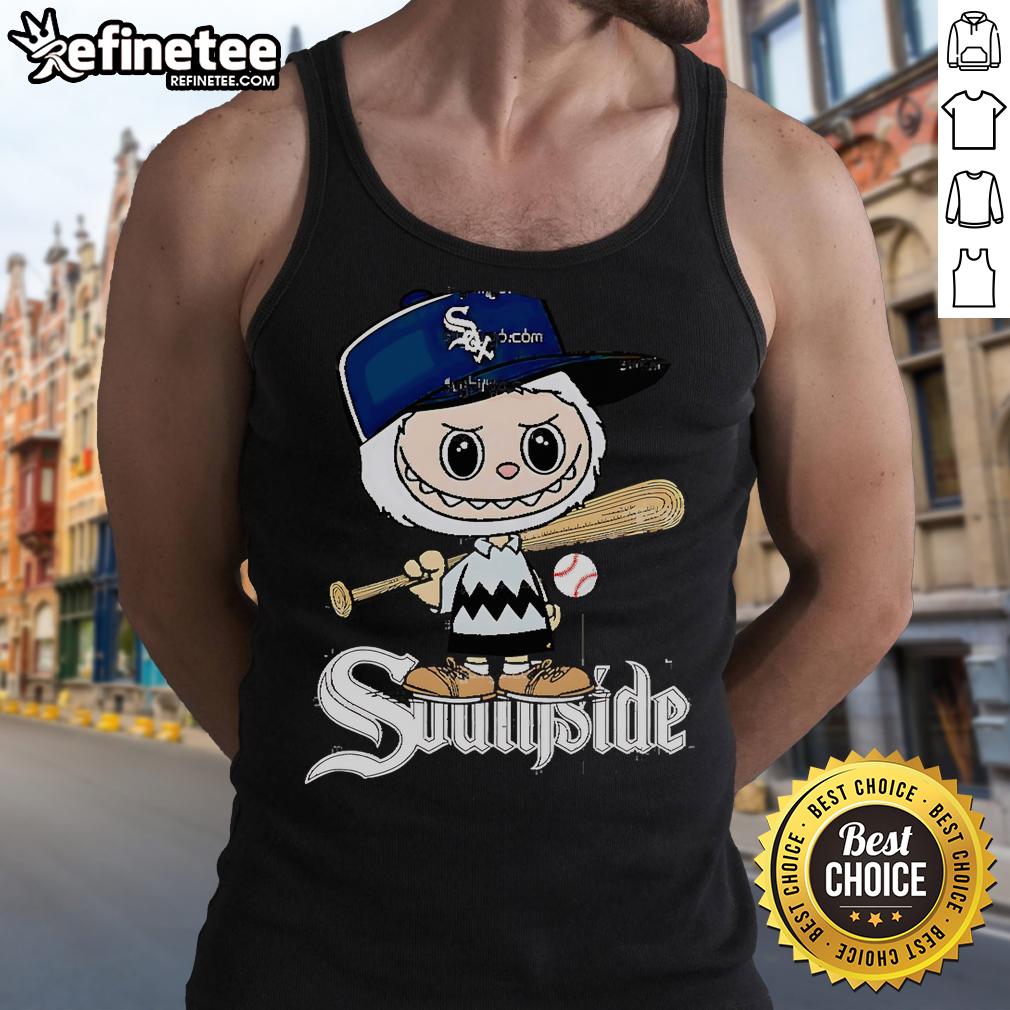 Official Labubu Charlie Brown Chicago White Sox tank top featuring a vibrant design and comfortable fit for fans.