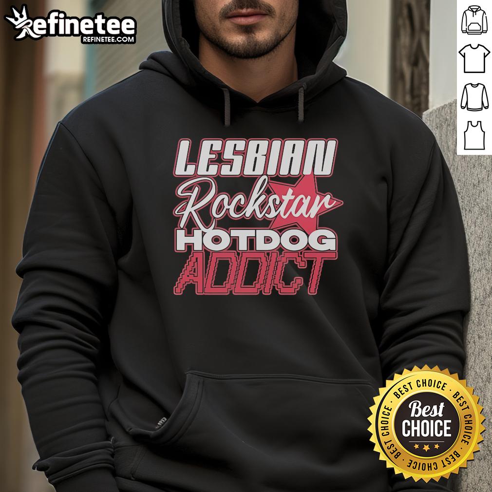 Official Lesbian Rockstar Hotdog Addict Hoodie featuring vibrant design, perfect for music lovers and stylish comfort.