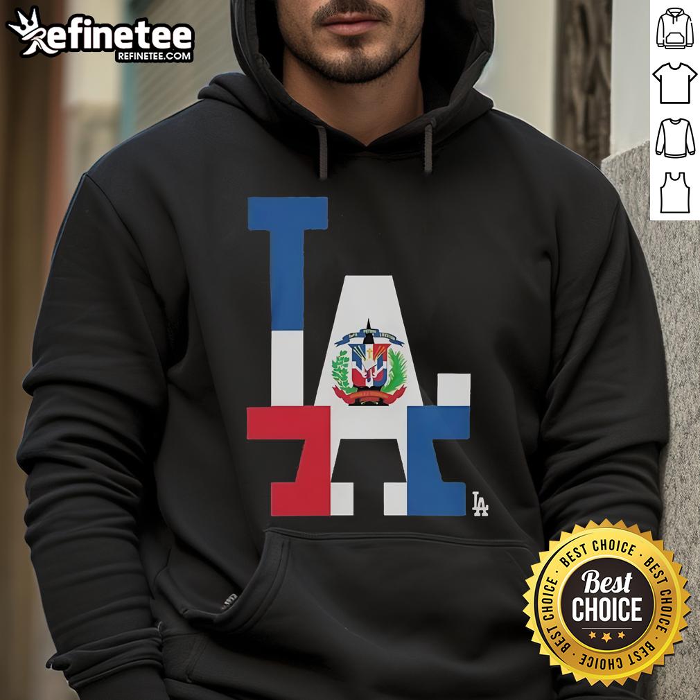 Alt Text: Official Los Angeles Dodgers Dominican Republic Flag Logo Hoodie featuring vibrant colors and stylish design.