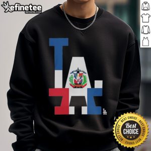 Official Los Angeles Dodgers Dominican Republic Flag Logo Sweatshirt showcasing vibrant team spirit and cultural pride.