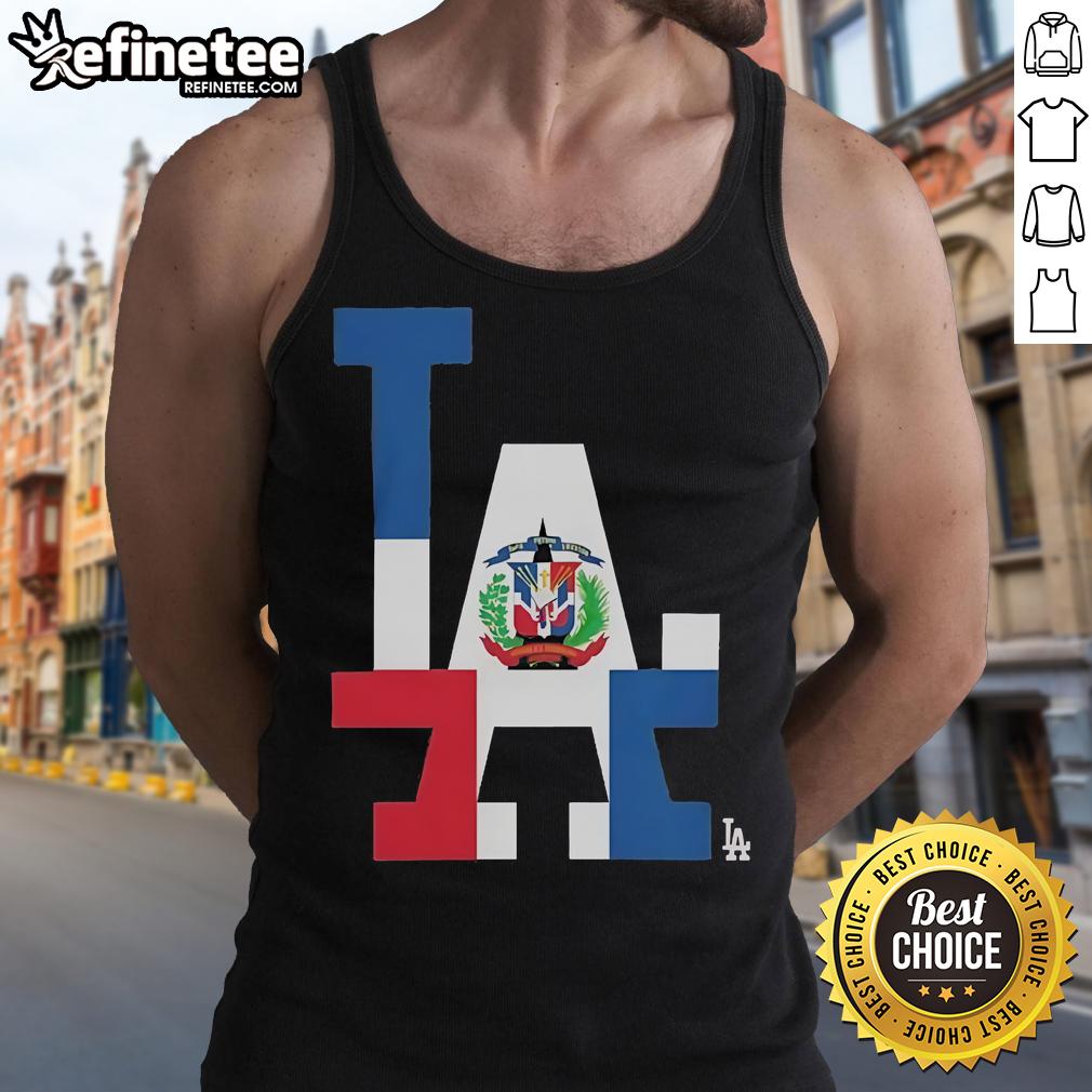 Official Los Angeles Dodgers Dominican Republic flag logo tank top showcasing vibrant design and team spirit.