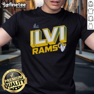 Alt Text: Official Los Angeles Rams Super Bowl LVI Bound T-Shirt featuring a stylish tilted roster design, perfect for fans.