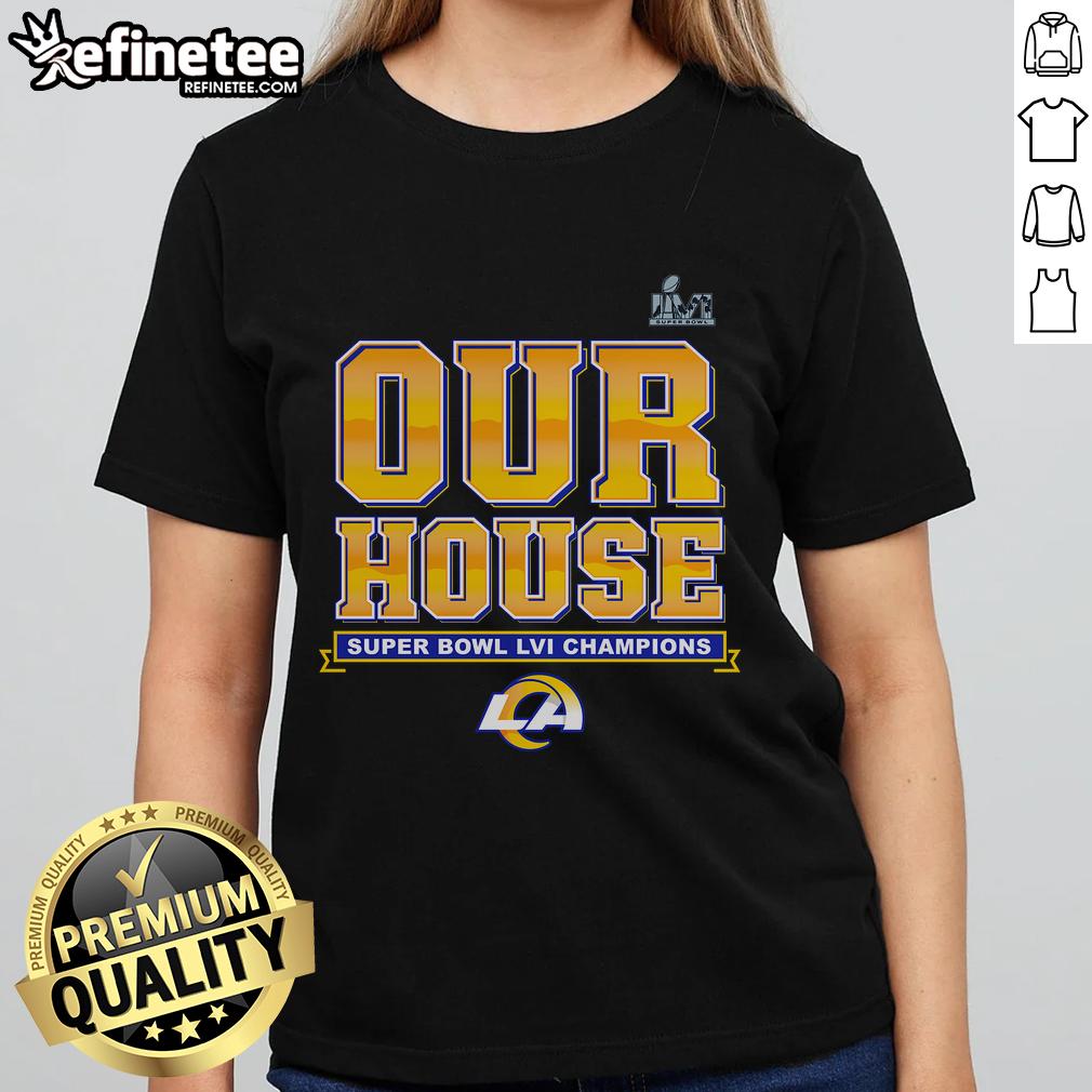 Official Los Angeles Rams Super Bowl LVI Champions Hometown Audible Ladies Tee showcasing team pride and style.