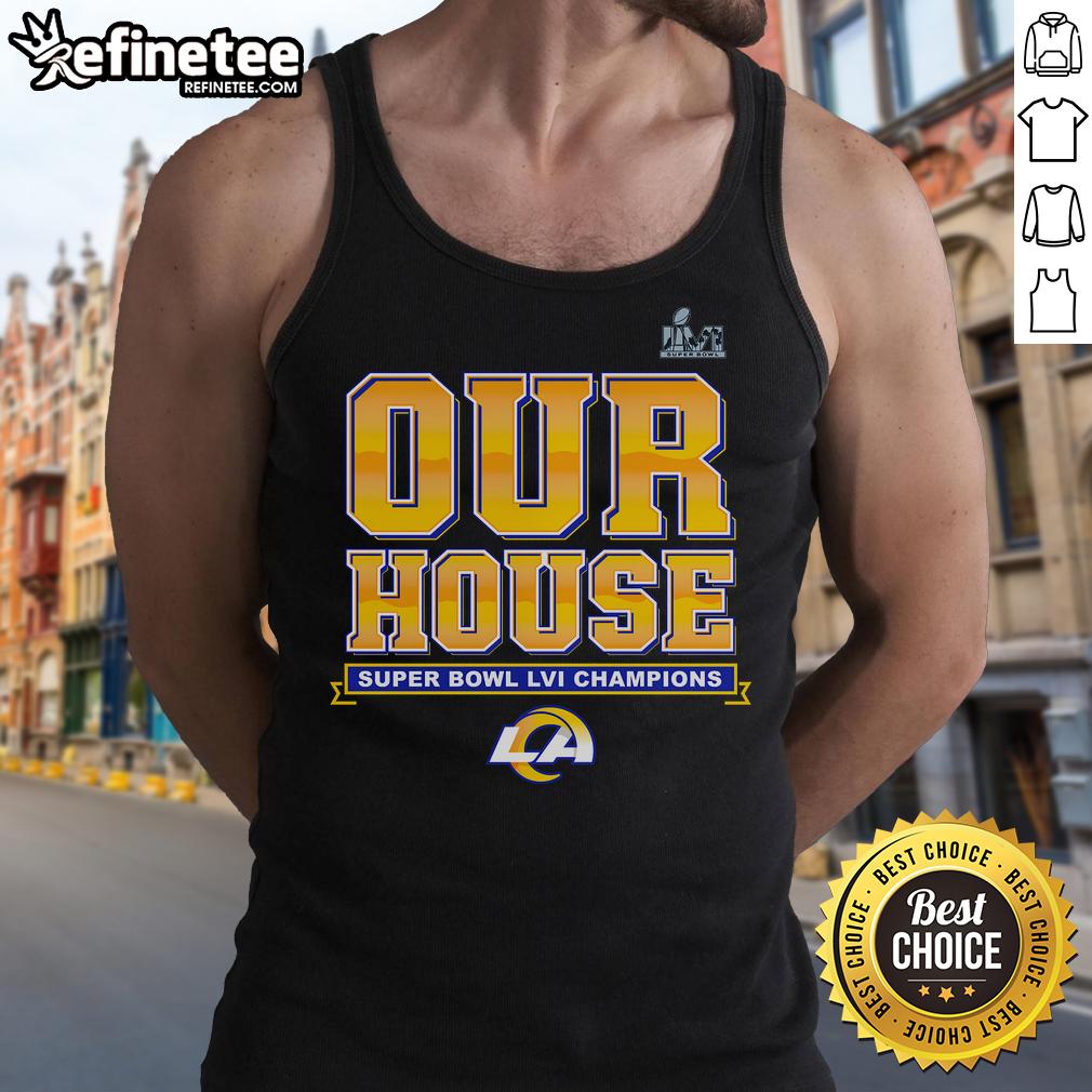 Alt Text: Official Los Angeles Rams Super Bowl LVI Champions Hometown Audible Tank Top showcasing team pride and style.