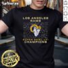 Official Los Angeles Rams Super Bowl LVI Champions Roster Signature T-Shirt featuring player signatures and team logo.