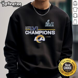 Official Los Angeles Rams Super Bowl LVI Champions sweatshirt featuring team logo and vibrant colors for fans.