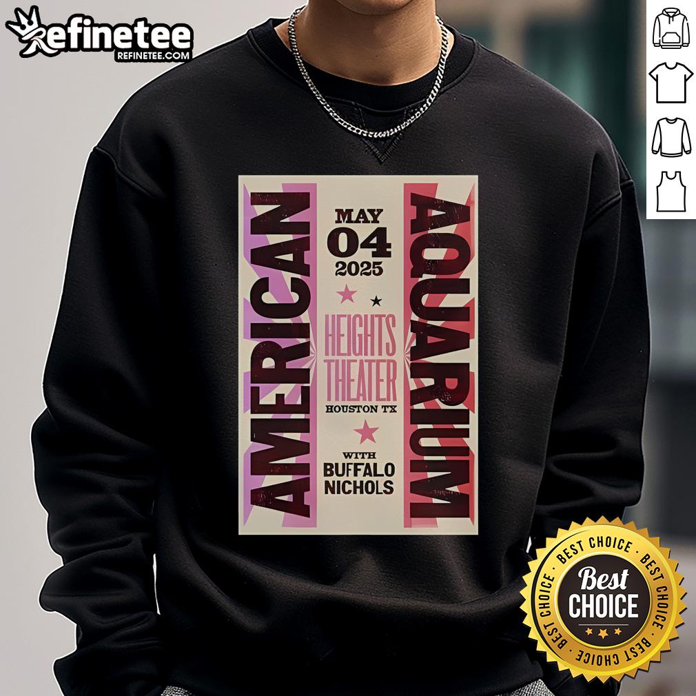 Official May 4, 2025 Aquarium Tour Poster sweatshirt featuring vibrant graphics, Houston TX event promotion.