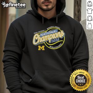 2025 NCAA Women's Tennis National Champions Hoodie featuring Michigan Wolverines logo and vibrant team colors.