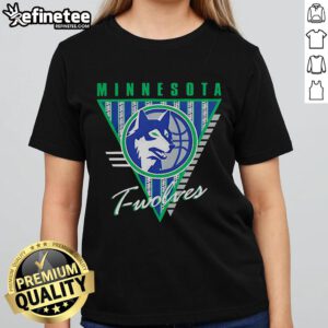Alt Text: Official Minnesota Timberwolves Mitchell & Ness tri-logo ladies tee, showcasing team pride and stylish design.