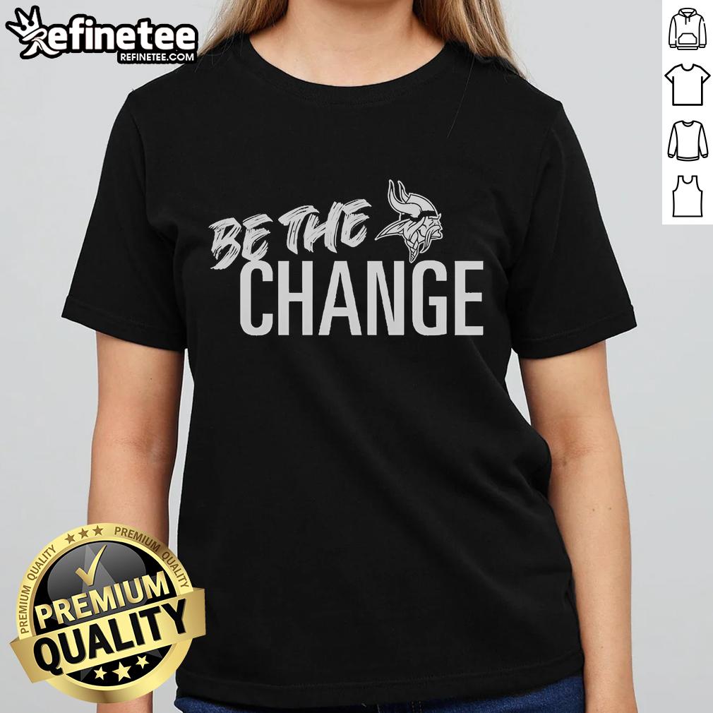 Official Minnesota Vikings Be The Change 2025 Ladies Tee in purple with team logo, perfect for female fans and casual wear.