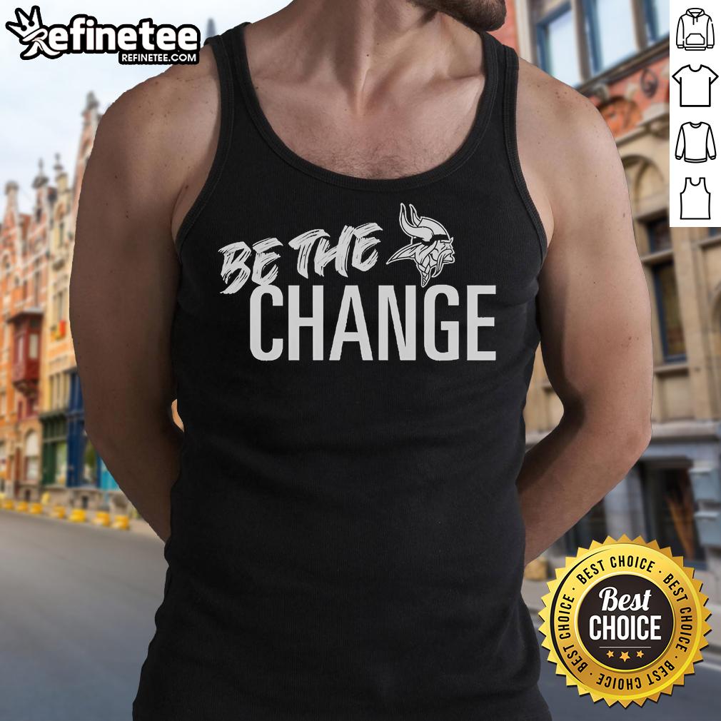 Official Minnesota Vikings Be The Change 2025 tank top featuring team colors and logo, perfect for fans and summer wear.