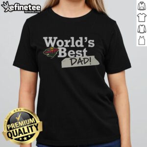 Alt Text: Official Minnesota Wild World's Best Dad Ladies Tee in vibrant colors, perfect for hockey fans celebrating Father's Day.