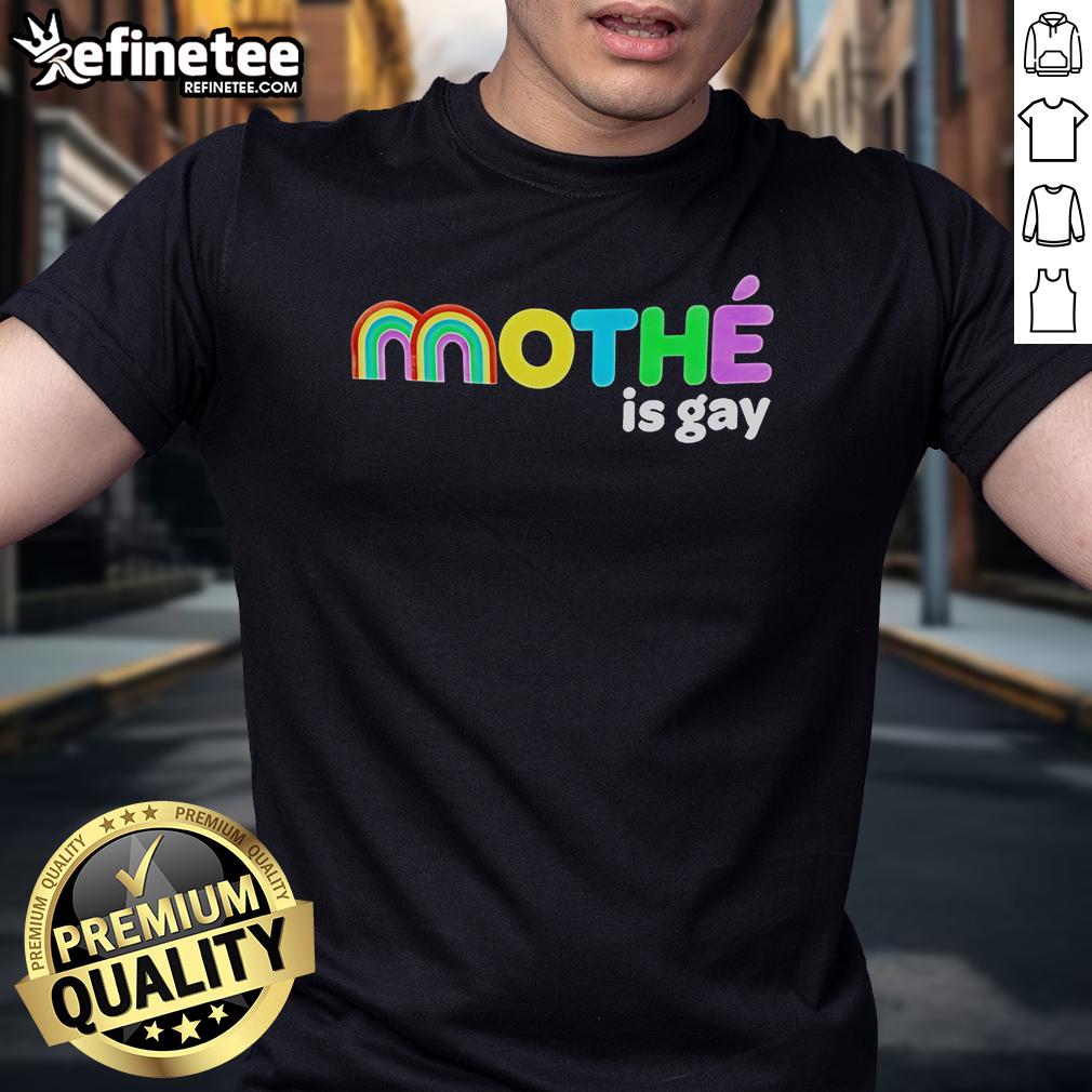 Official Moth Is Gay Rainbow T-Shirt featuring vibrant colors and a bold message celebrating LGBTQ+ pride and identity.