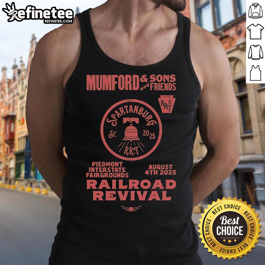Official Mumford and Sons 2025 Railroad Revival Tour tank top from Spartanburg, SC at Piedmont Fairgrounds.