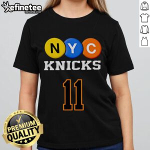 Official NYC Knicks 11 Brunson Ladies Tee in vibrant blue, perfect for female fans of basketball and stylish sportswear.