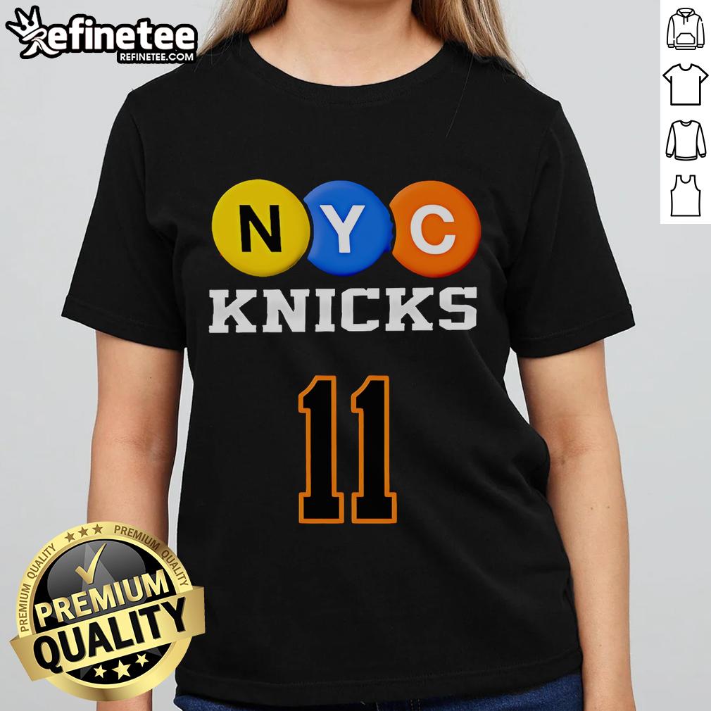 Official NYC Knicks 11 Brunson Ladies Tee in vibrant blue, perfect for female fans of basketball and stylish sportswear.