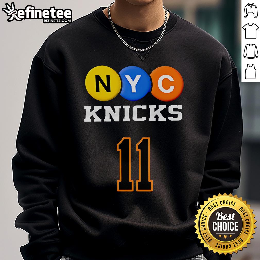 Official NYC Knicks 11 Brunson Sweatshirt in blue, featuring team logo and player name for fanatic sportswear.