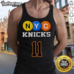 Alt Text: Official NYC Knicks 11 Brunson tank top featuring vibrant team colors and bold player graphics for basketball fans.