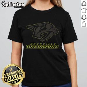 Official Nashville Predators highlight reel ladies tee featuring team logo and vibrant design for fans and supporters.