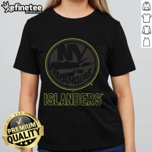 Official New York Islanders highlight reel ladies tee featuring team colors and logo, perfect for fans.