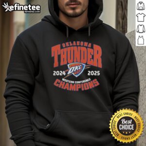 OKC Thunder NBA Playoffs 2024-25 Western Conference Champions hoodie featuring team colors and logo.