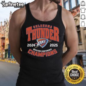 OKC Thunder NBA Playoffs 2024-25 Western Conference Champions tank top, featuring team logo and vibrant design.