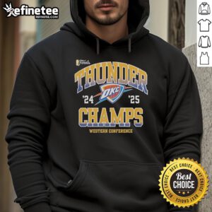 Alt Text: Official Oklahoma City Thunder NBA Finals 2024-2025 Pride Hoodie for Western Conference Champions, stylish and comfortable.