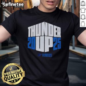 Official Oklahoma City Thunder Up 2025 Playoffs T-Shirt featuring team logo and vibrant colors for fans.