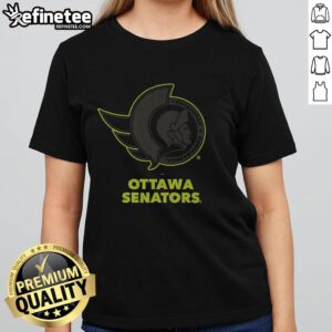 Official Ottawa Senators highlight reel ladies tee showcasing team colors and logo, perfect for fans.