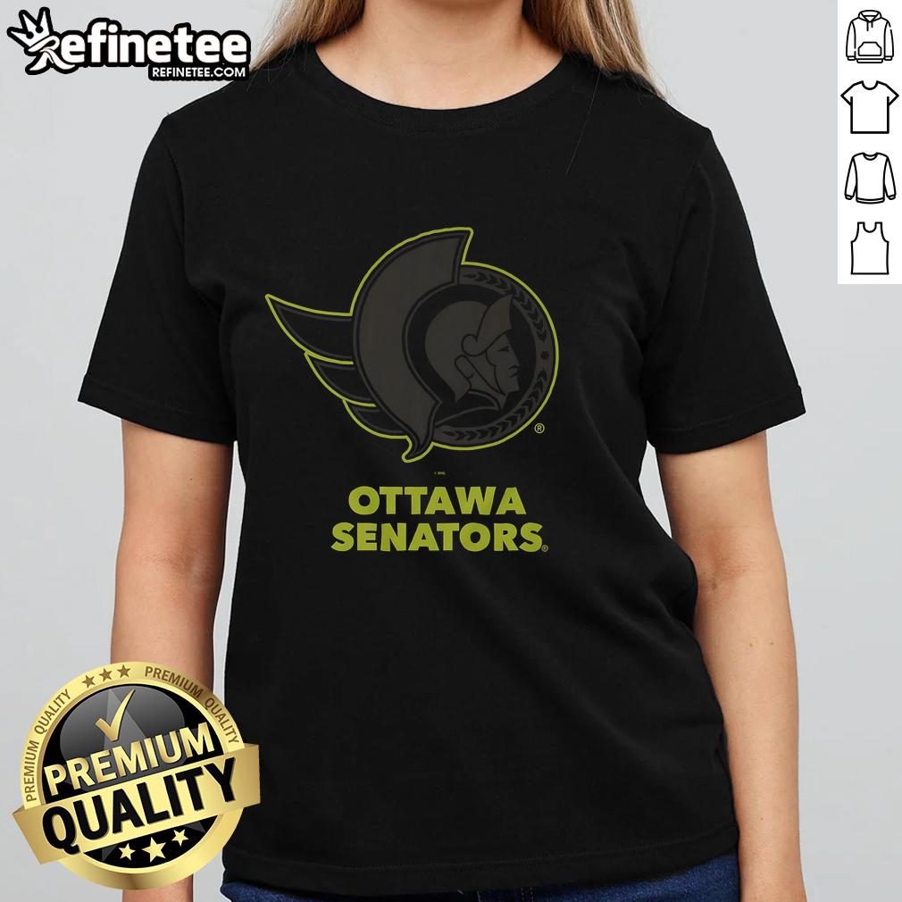 Official Ottawa Senators highlight reel ladies tee showcasing team colors and logo, perfect for fans.