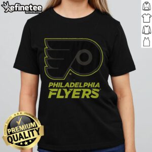 Official Philadelphia Flyers Highlight Reel Ladies Tee showcasing team logo and vibrant design for female fans.