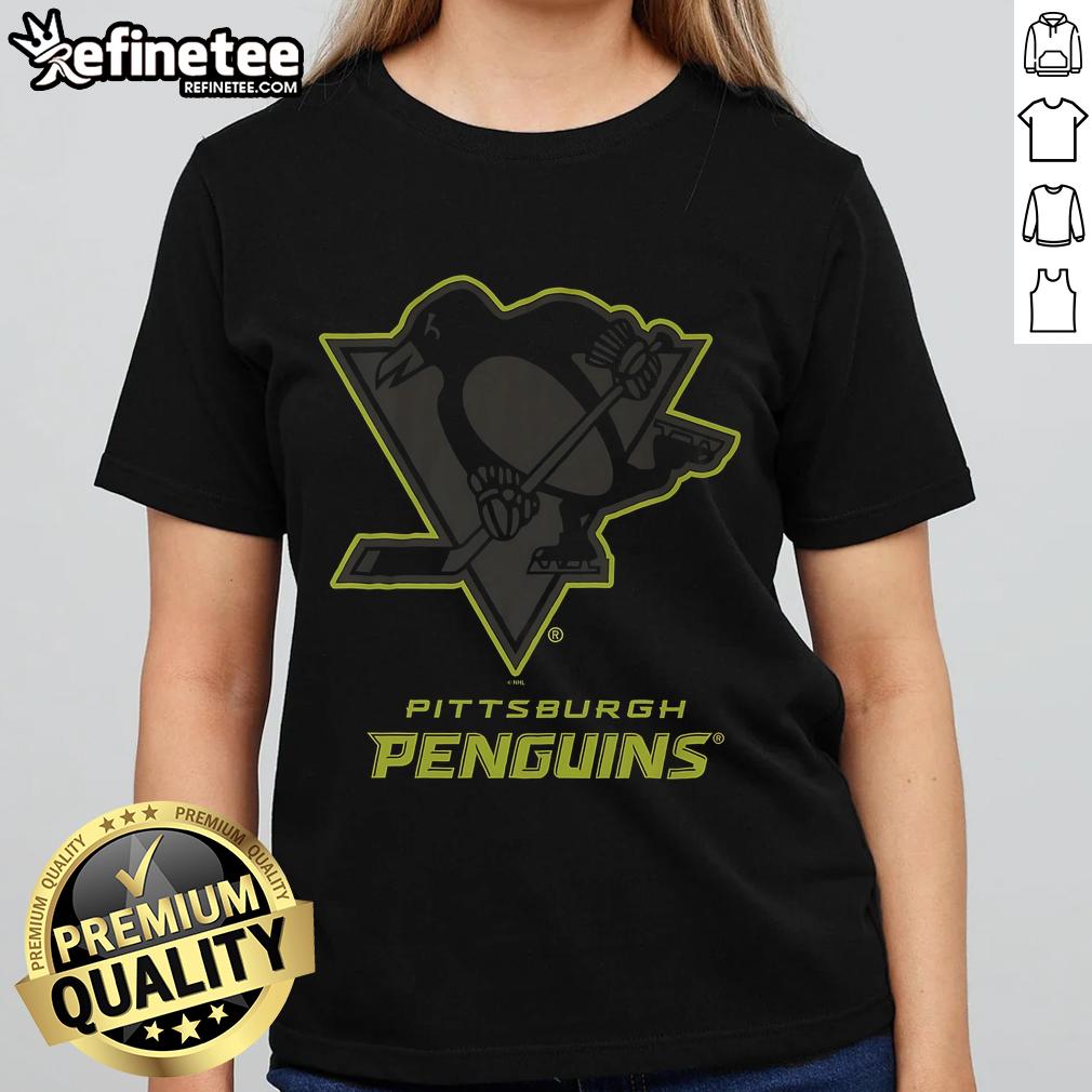 Official Pittsburgh Penguins Highlight Reel Ladies Tee in black, featuring team logo and stylish design for female fans.