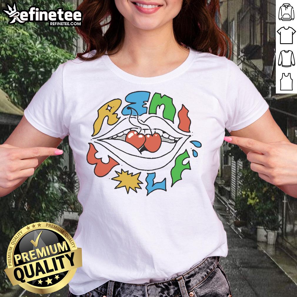 Official Remi Wolf Cherries Ladies Tee featuring vibrant cherry graphics on a stylish women's shirt.
