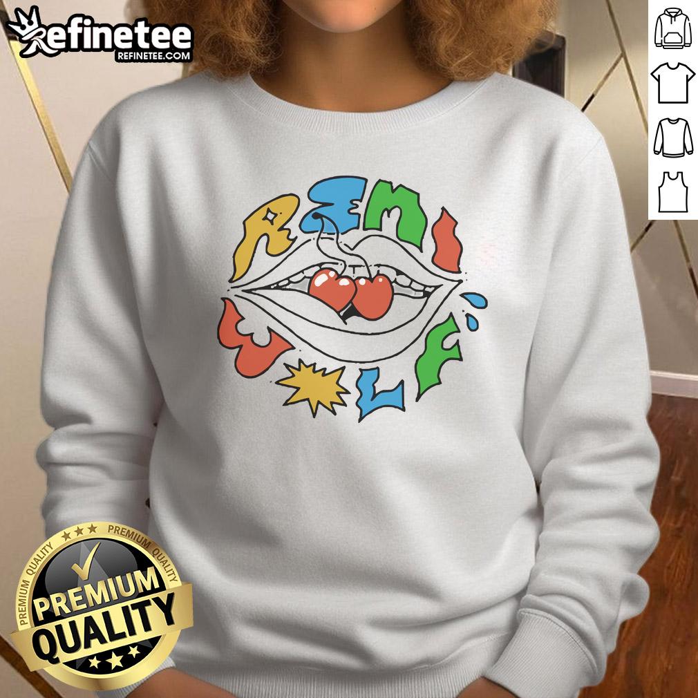 Official Remi Wolf Cherries Sweatshirt featuring vibrant cherry graphics on a cozy, stylish pullover.