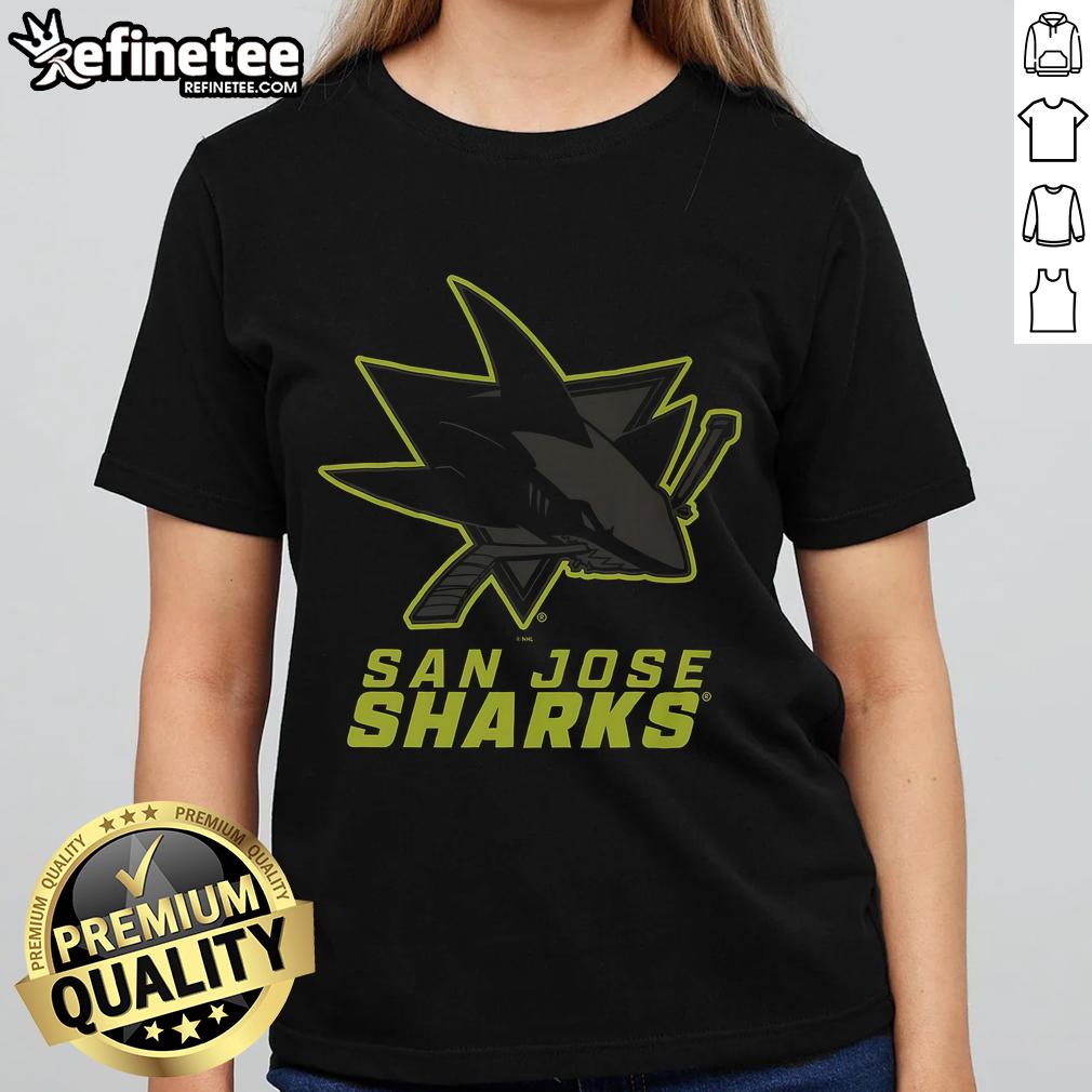 Official San Jose Sharks highlight reel ladies tee featuring vibrant team graphics and comfortable fit for fans.