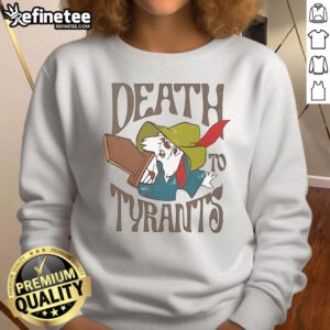 Alt Text: Official Skippy Rabbit Death to Tyrants Robin Hood Disney sweatshirt featuring vibrant graphics and cozy design.