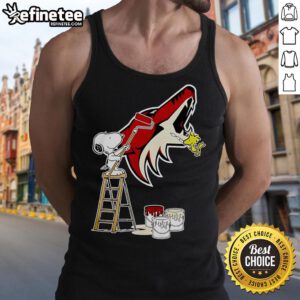 Official Snoopy and Woodstock painting on Arizona Coyotes logo tank top, perfect for hockey fans and Peanuts lovers.