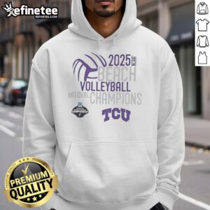 TCU Horned Frogs 2025 NCAA Beach Volleyball National Champions Hoodie in purple, celebrating the team's championship victory.