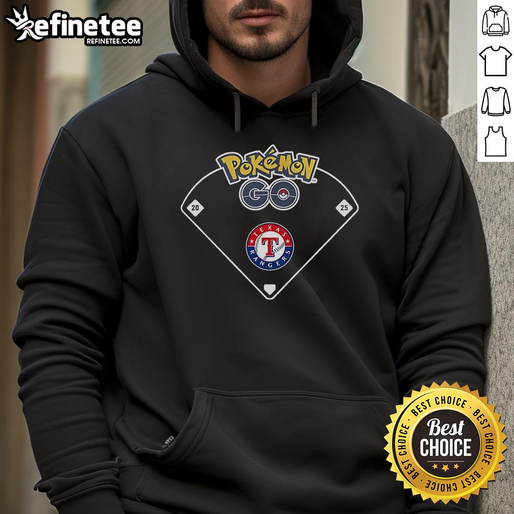 Official Texas Rangers x Pokemon Go Ballpark hoodie featuring vibrant graphics and team logo, perfect for fans.